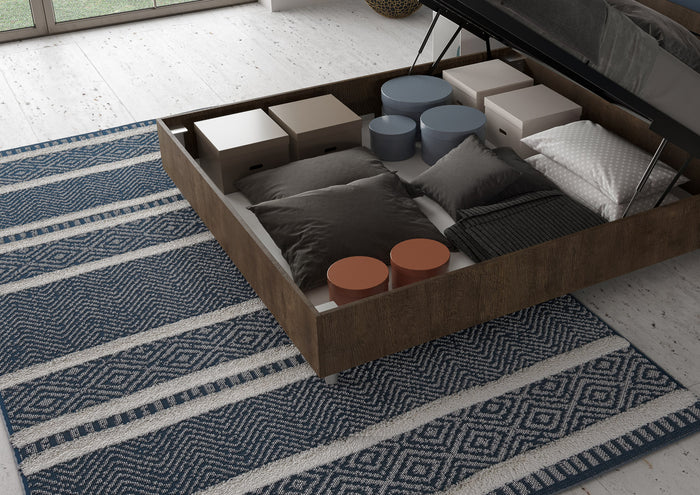 BS COM Letto matrimoniale contenitore 160x190 noce cuscini similpelle tortora