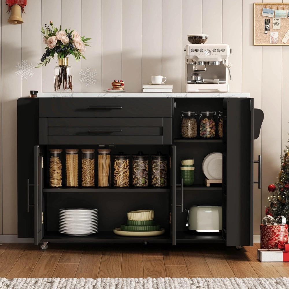 Carrello da Cucina con Piano Allungabile ¨C Xylo ¨C 5 Ruote, Ripiani, Cassetto, 120x45x90 cm