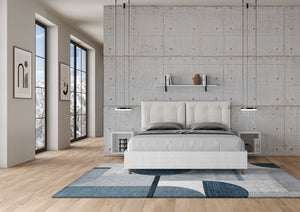 BS COM Letto matrimoniale contenitore 160x190 bianco frassino cuscini similpelle bianco