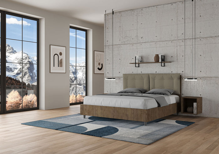 BS COM Letto matrimoniale contenitore 160x200 noce cuscini similpelle cappuccino