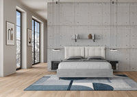 BS COM Letto matrimoniale contenitore 160x190 cemento cuscini similpelle bianco