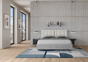 BS COM Letto matrimoniale contenitore 160x190 cemento cuscini similpelle bianco