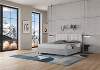 BS COM Letto matrimoniale contenitore 160x190 cemento cuscini similpelle bianco