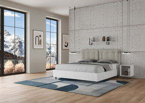 BS COM Letto matrimoniale contenitore doppia alzata 160x200 bianco frassino cuscini similpelle tortora