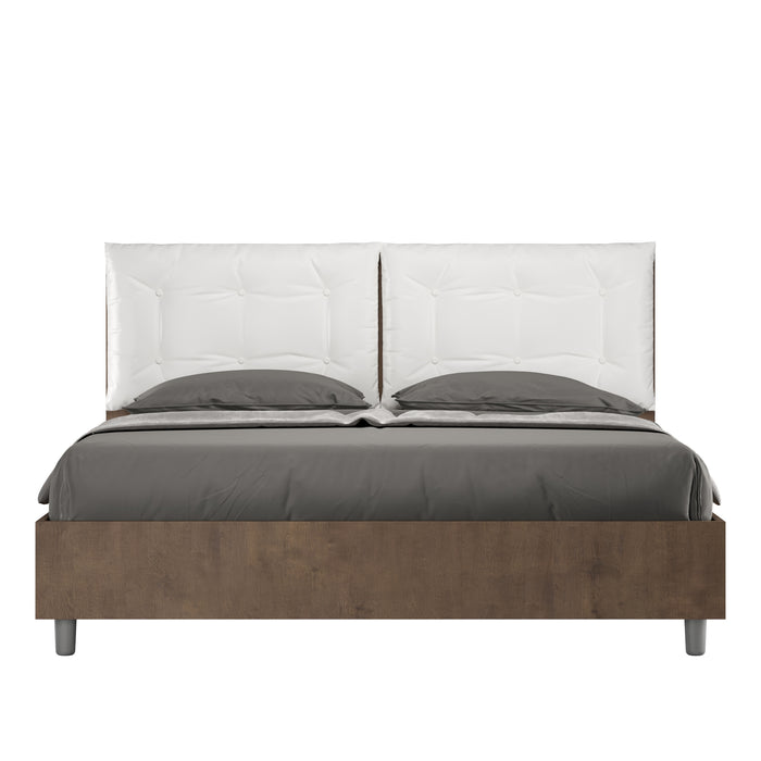 BS COM Letto matrimoniale contenitore doppia alzata 160x190 noce cuscini similpelle bianco