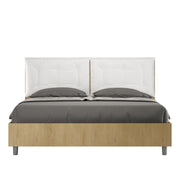 BS COM Letto matrimoniale contenitore doppia alzata 160x200 quercia cuscini similpelle bianco