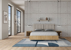 BS COM Letto matrimoniale contenitore doppia alzata 160x190 quercia cuscini similpelle tortora