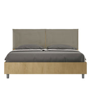 BS COM Letto matrimoniale contenitore doppia alzata 160x200 quercia cuscini similpelle cappuccino