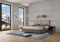 BS COM Letto matrimoniale contenitore doppia alzata 160x200 noce cuscini similpelle tortora