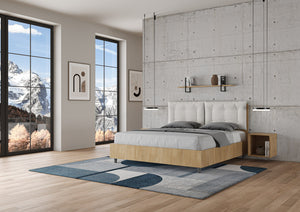 BS COM Letto matrimoniale contenitore doppia alzata 160x190 quercia cuscini similpelle bianco