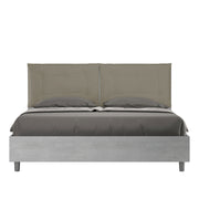 BS COM Letto matrimoniale contenitore doppia alzata 160x200 cemento cuscini similpelle cappuccino