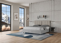 BS COM Letto matrimoniale contenitore doppia alzata 160x200 cemento cuscini similpelle tortora