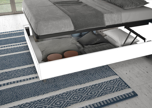 BS COM Letto matrimoniale contenitore doppia alzata 160x200 cemento cuscini similpelle cappuccino