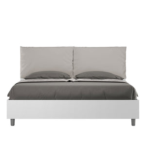 BS COM Letto matrimoniale con rete 160x190 bianco frassino cuscini similpelle tortora