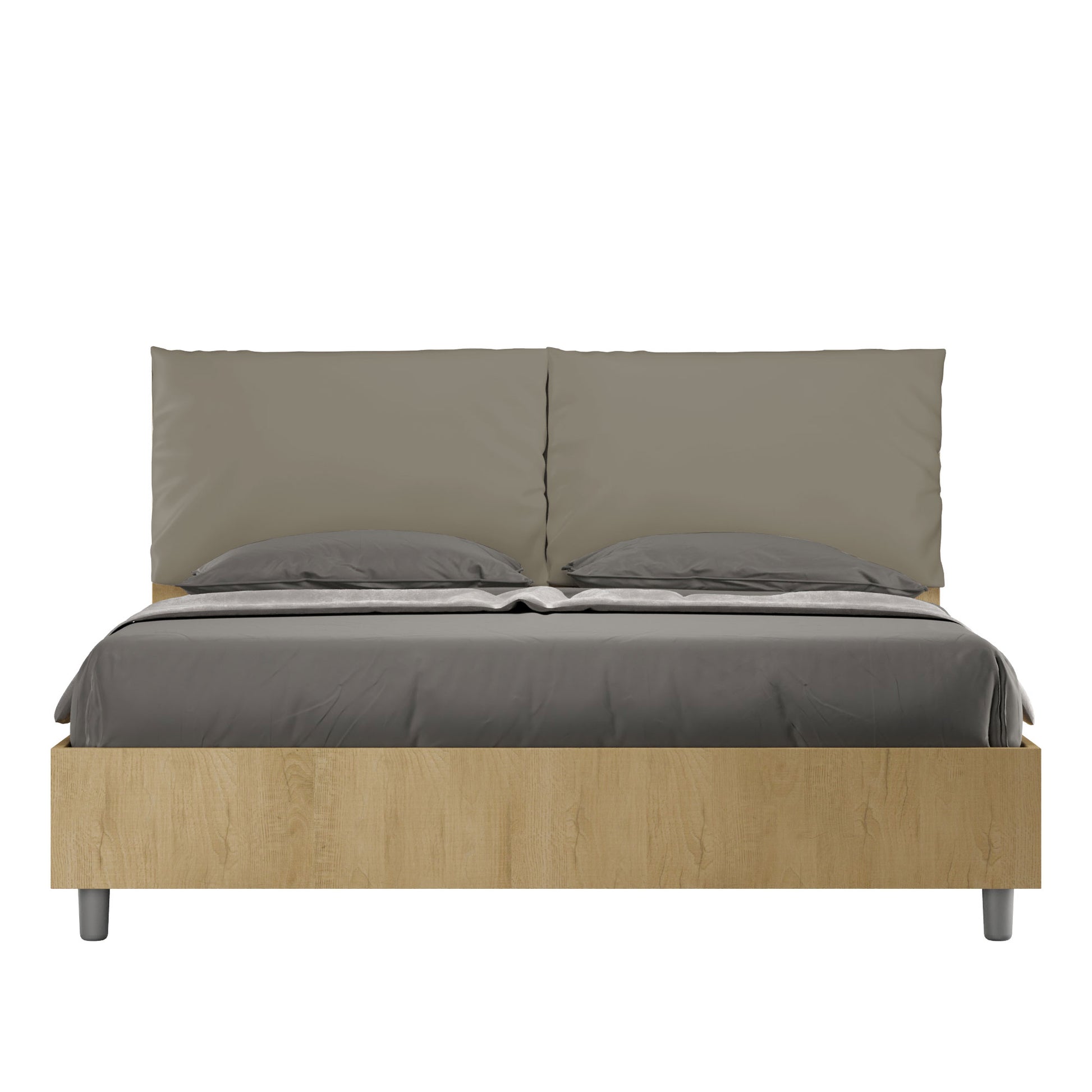 BS COM Letto matrimoniale contenitore 160x200 Quercia cuscini similpelle cappuccino