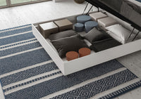 BS COM Letto matrimoniale contenitore 160x190 bianco frassino cuscini similpelle tortora