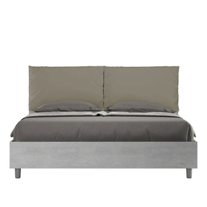 BS COM Letto matrimoniale contenitore doppia alzata 160x190 Cemento cuscini similpelle cappuccino