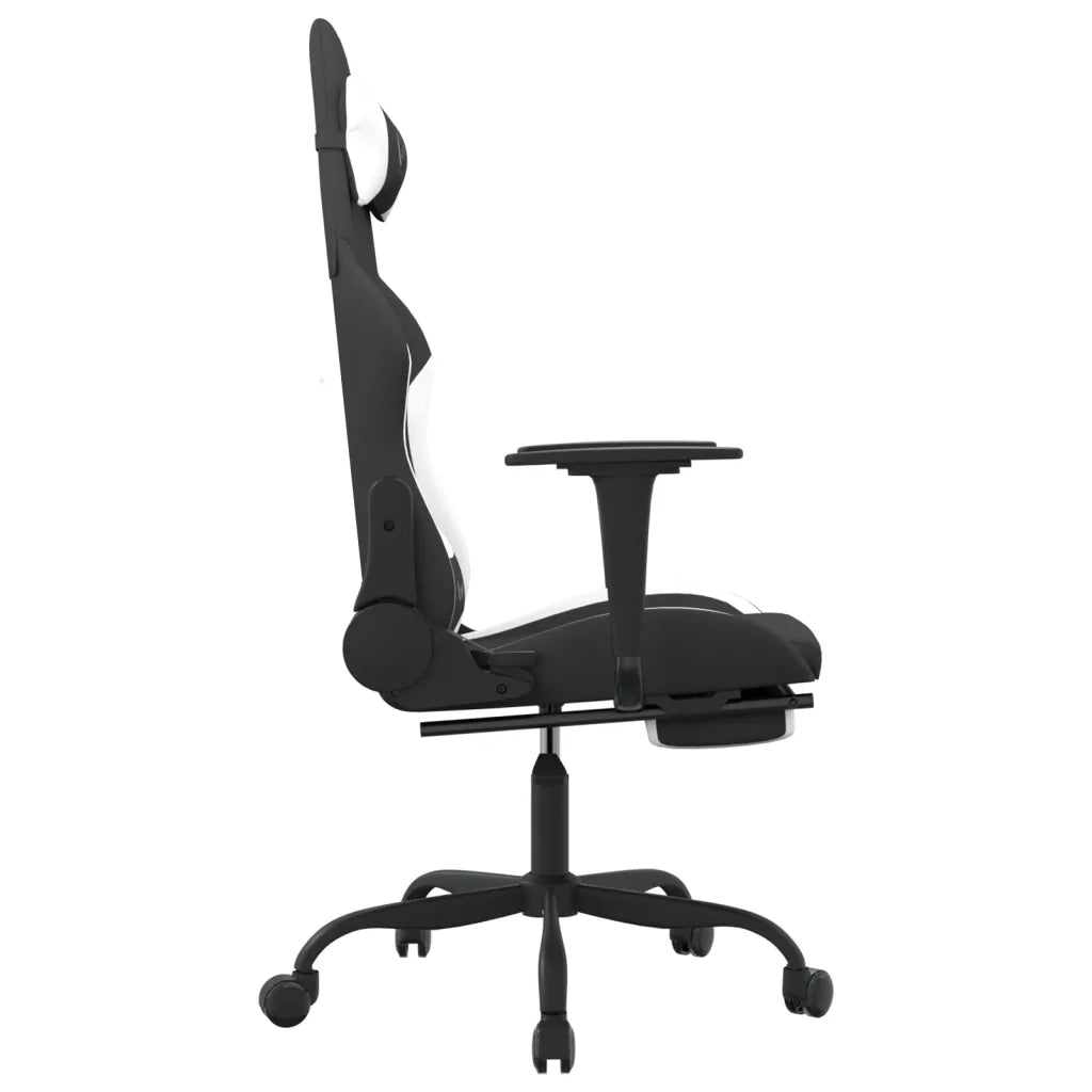 Sedia da Gaming | Sedia da e-sports Massaggio e Poggiapiedi Tessuto Nero e Bianco