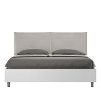 BS COM Letto matrimoniale con rete 160x190 bianco frassino cuscini similpelle tortora