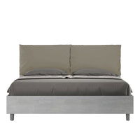 BS COM Letto matrimoniale contenitore doppia alzata 160x200 Cemento cuscini similpelle cappuccino