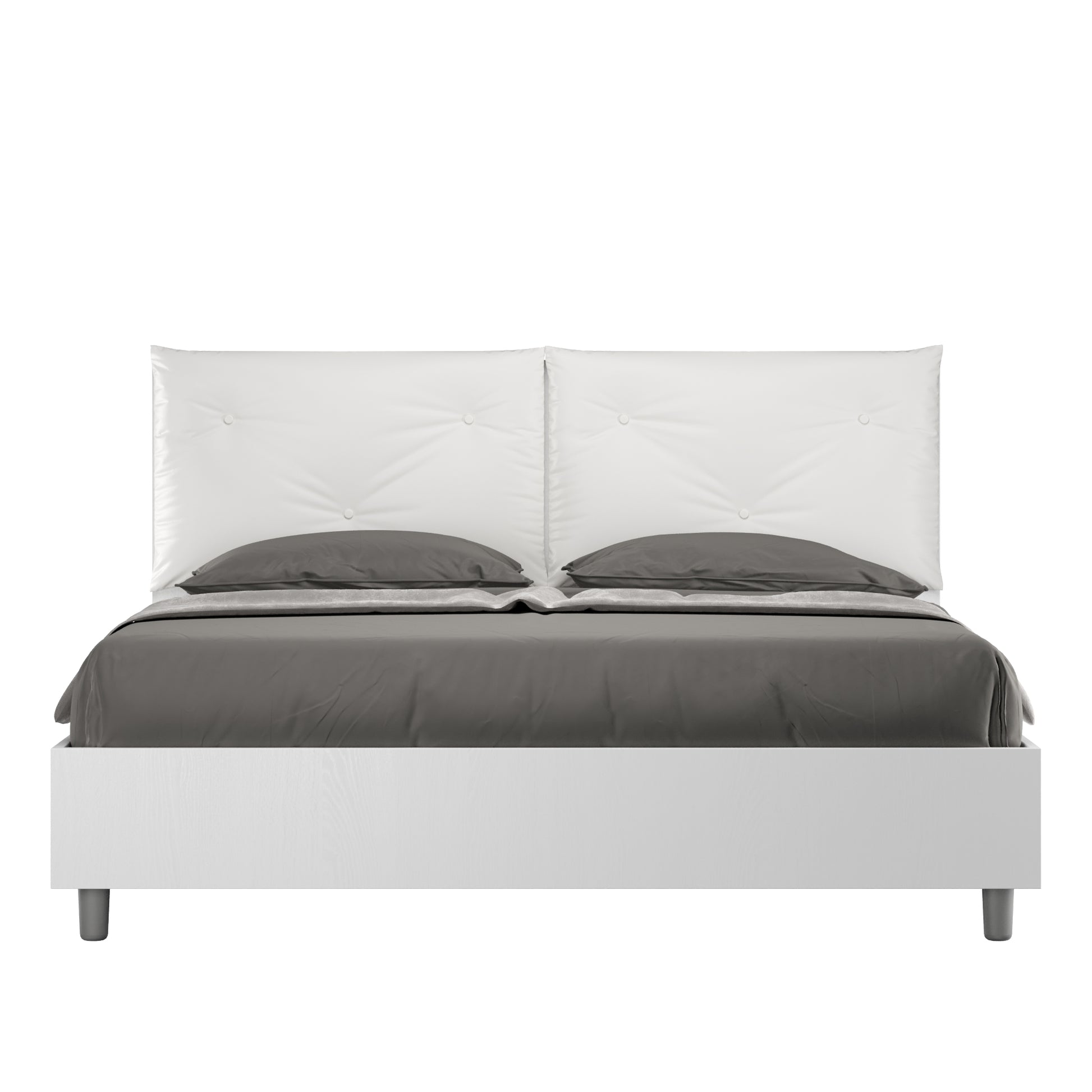 BS COM Letto matrimoniale contenitore 160x200 bianco frassino cuscini similpelle bianco