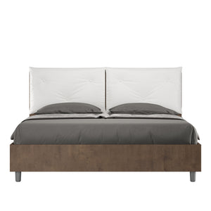 BS COM Letto matrimoniale con rete 160x200 Noce cuscini similpelle bianco