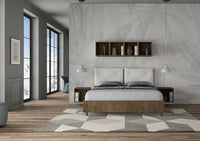 BS COM Letto matrimoniale con rete 160x200 Noce cuscini similpelle bianco