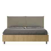 BS COM Letto matrimoniale contenitore doppia alzata 160x190 Quercia cuscini similpelle cappuccino