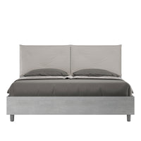 BS COM Letto matrimoniale contenitore doppia alzata 160x190 Cemento cuscini similpelle tortora