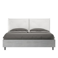 BS COM Letto matrimoniale contenitore doppia alzata 160x190 Cemento cuscini similpelle bianco
