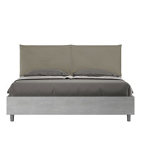 BS COM Letto matrimoniale contenitore doppia alzata 160x190 Cemento cuscini similpelle cappuccino