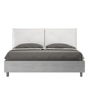 BS COM Letto matrimoniale contenitore doppia alzata 160x200 Cemento cuscini similpelle bianco
