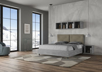 BS COM Letto matrimoniale contenitore doppia alzata 160x190 Cemento cuscini similpelle cappuccino