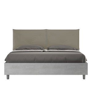 BS COM Letto matrimoniale contenitore doppia alzata 160x200 Cemento cuscini similpelle cappuccino