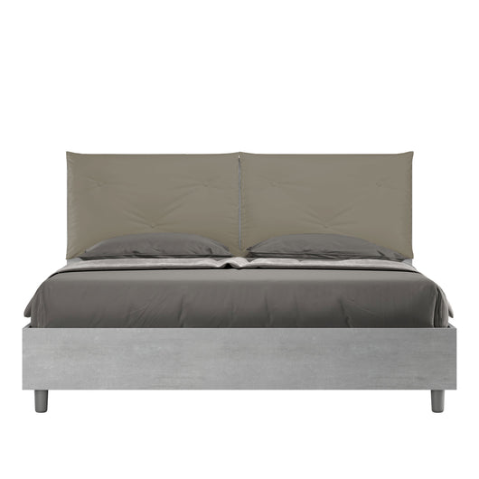BS COM Letto matrimoniale contenitore doppia alzata 160x200 Cemento cuscini similpelle cappuccino