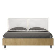 BS COM Letto matrimoniale contenitore 160x200 Quercia cuscini similpelle bianco