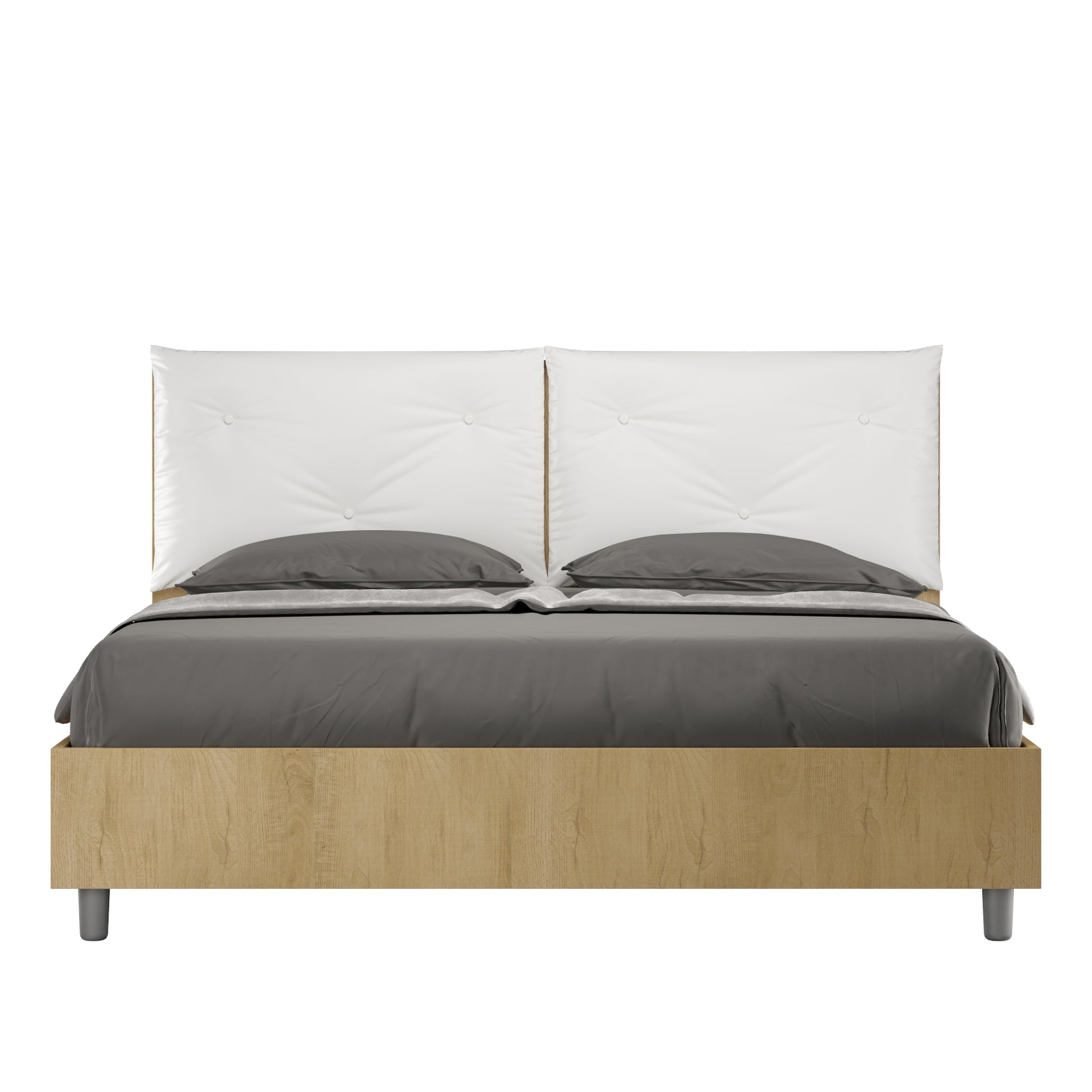 BS COM Letto matrimoniale contenitore 160x200 Quercia cuscini similpelle bianco