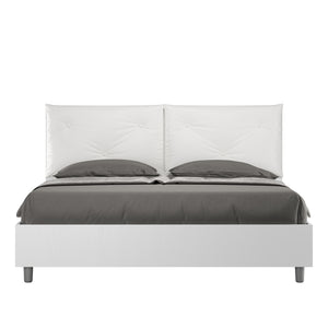 BS COM Letto matrimoniale contenitore doppia alzata 160x190 bianco frassino cuscini similpelle bianco