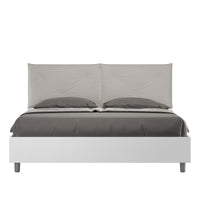 BS COM Letto matrimoniale contenitore doppia alzata 160x190 bianco frassino cuscini similpelle tortora