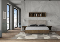 BS COM Letto matrimoniale contenitore doppia alzata 160x200 Noce cuscini similpelle tortora