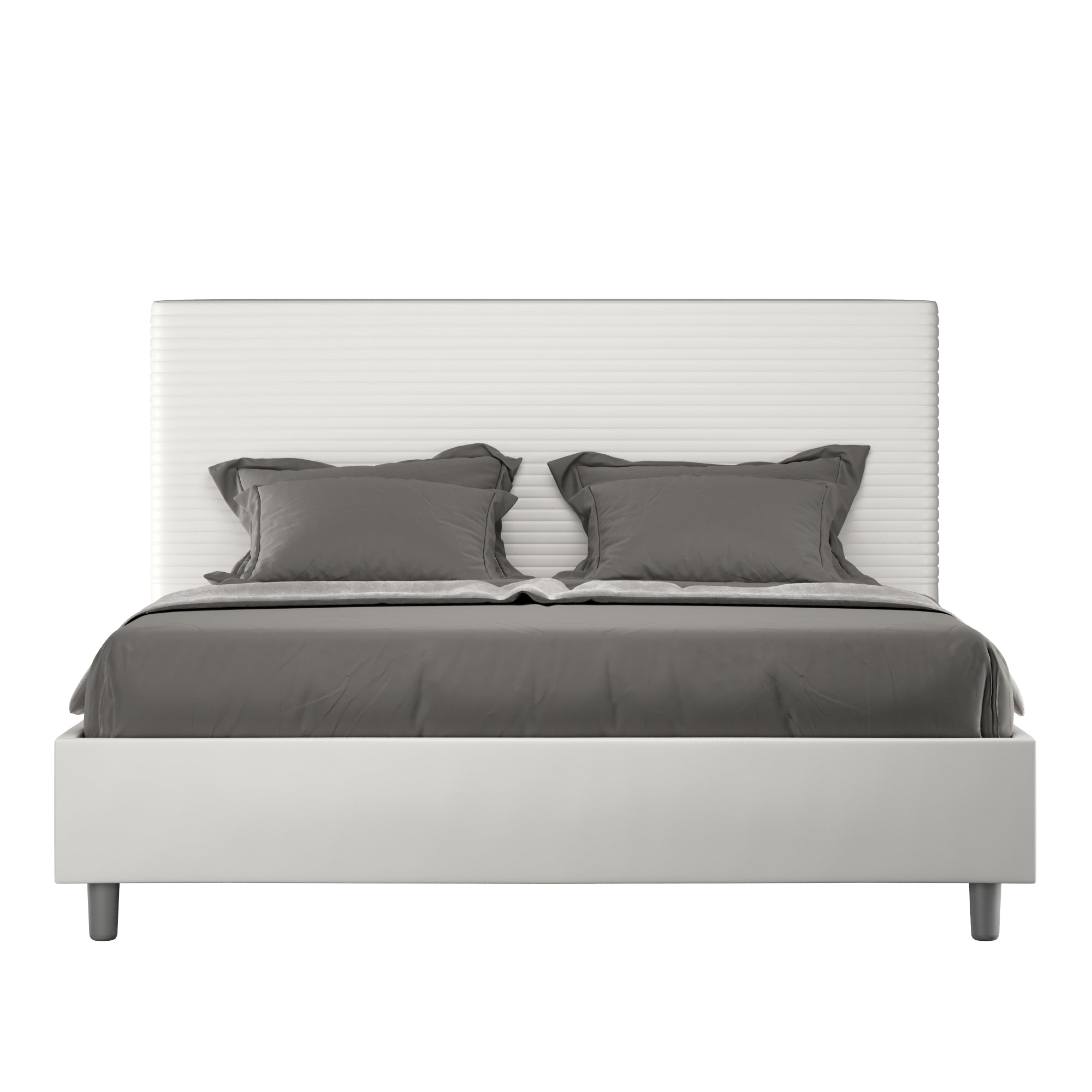 BS COM Letto matrimoniale con rete imbottito 160x200 similpelle bianco