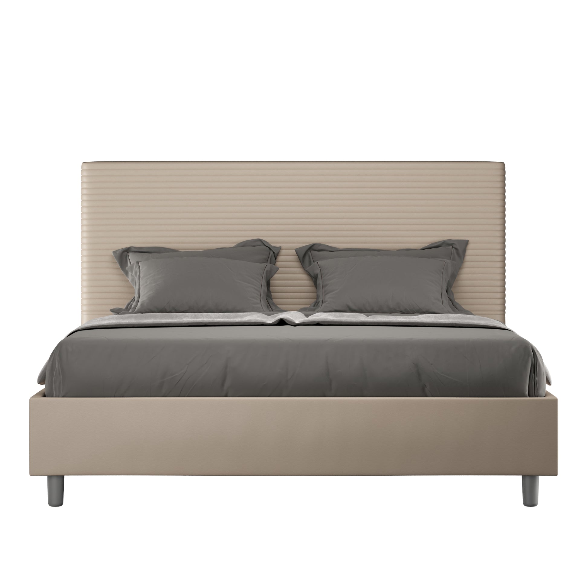 BS COM Letto matrimoniale francese contenitore imbottito 140x210 similpelle tortora