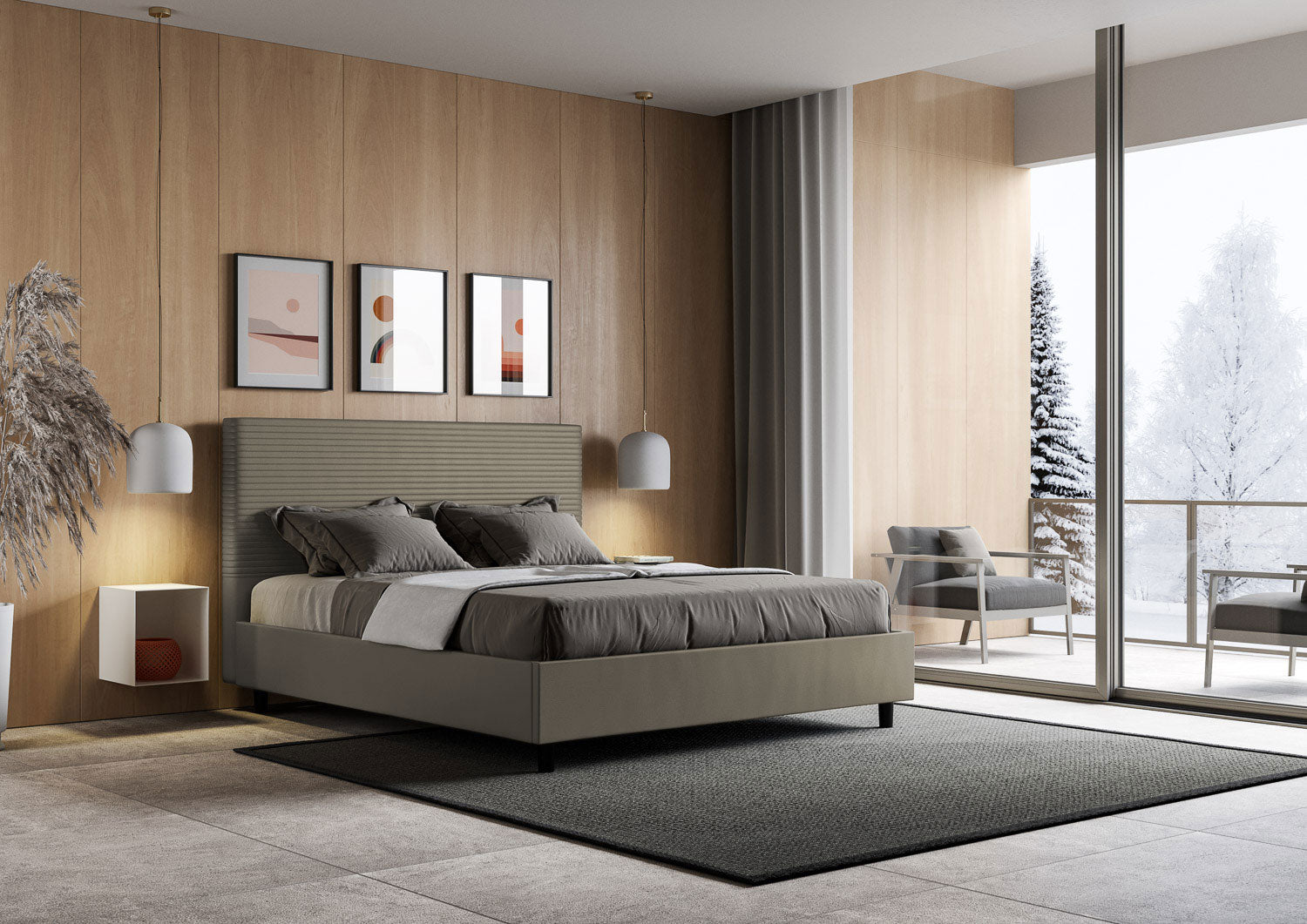 BS COM Letto matrimoniale francese contenitore imbottito 140x190 similpelle cappuccino