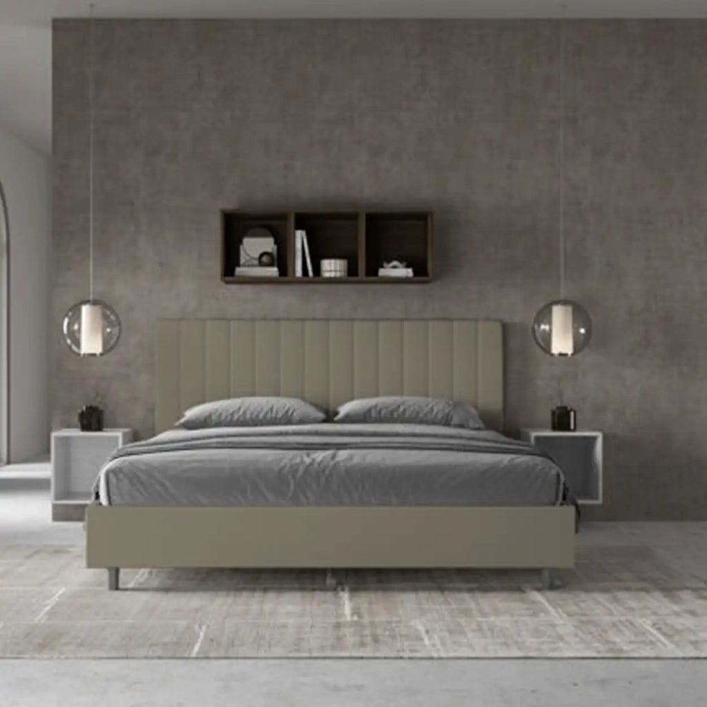 Letto matrimoniale king size con rete imbottito 180x210 similpelle cappuccino Agueda