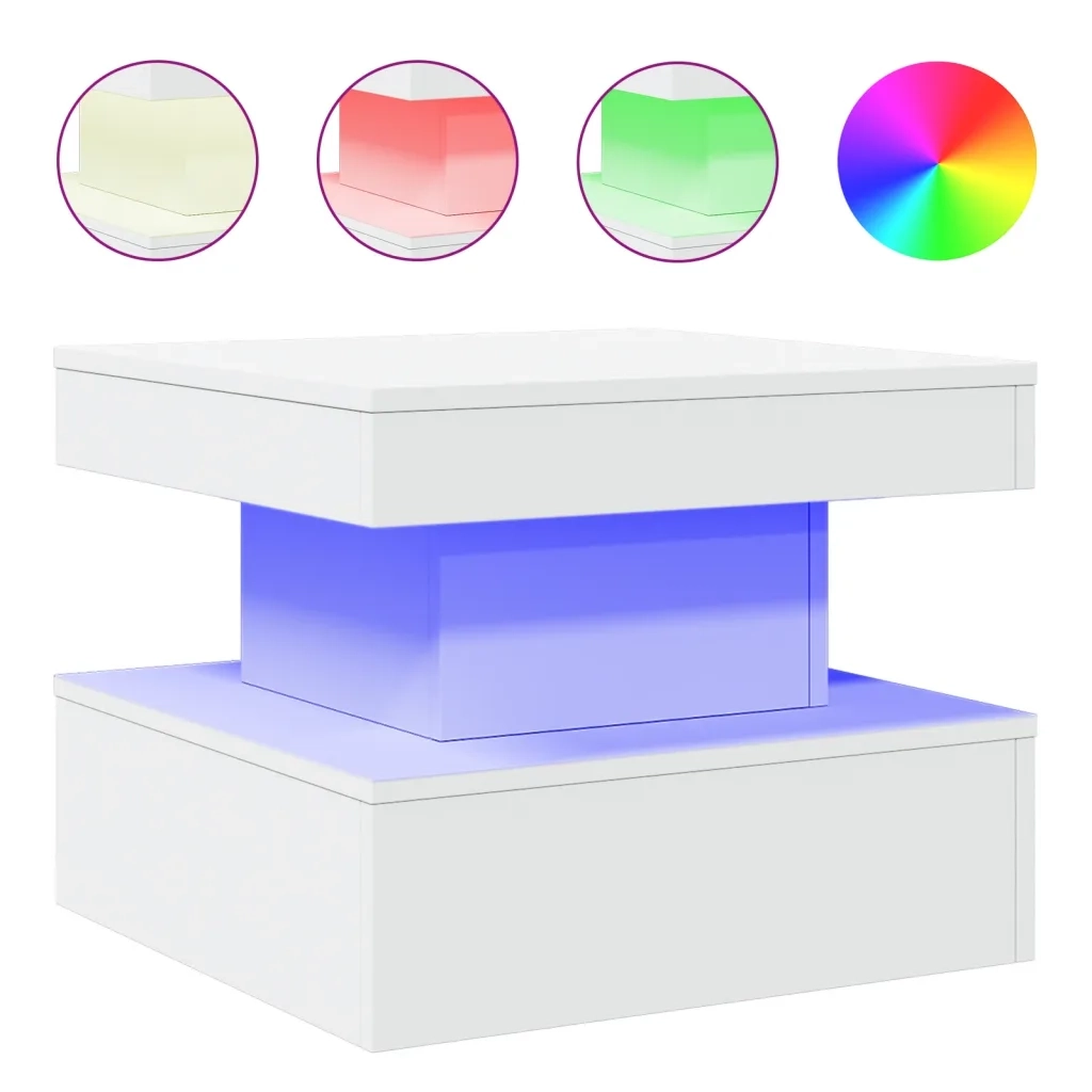 Tavolino da salotto | Tavolino da caff¨¨ | Tavolino da Soggiorno con Luci LED Bianco 50x50x40 cm