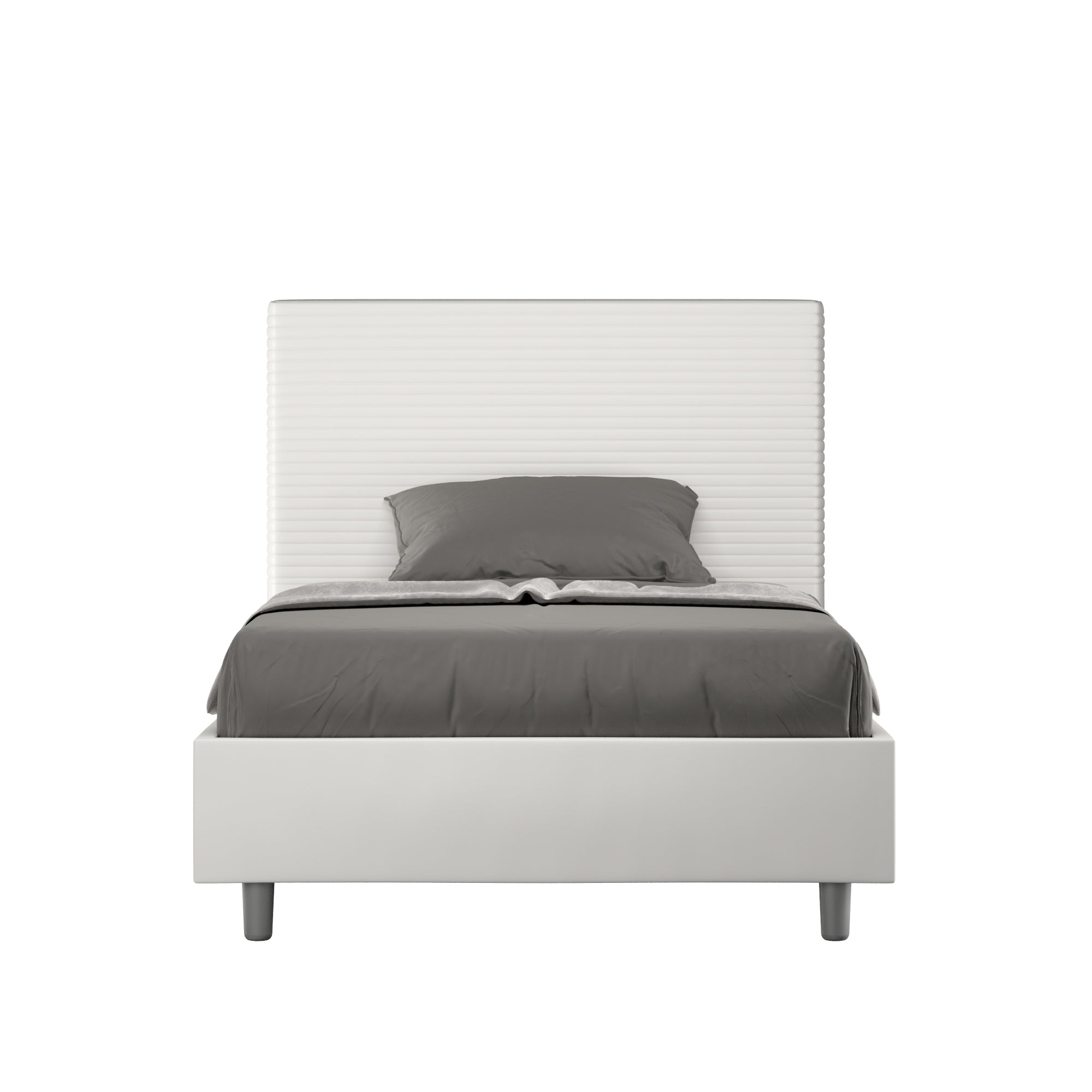 BS COM Letto una piazza e mezza contenitore imbottito 120x210 similpelle bianco