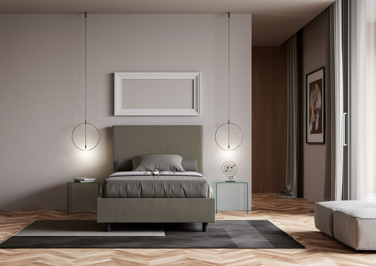BS COM Letto una piazza e mezza contenitore imbottito 120x190 similpelle cappuccino