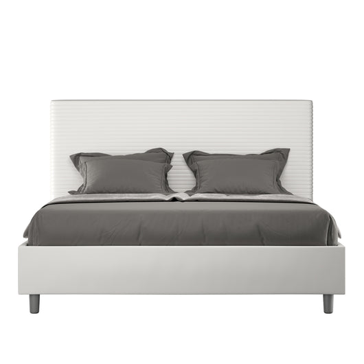 BS COM Letto matrimoniale contenitore doppia alzata imbottito 160x200 similpelle bianco