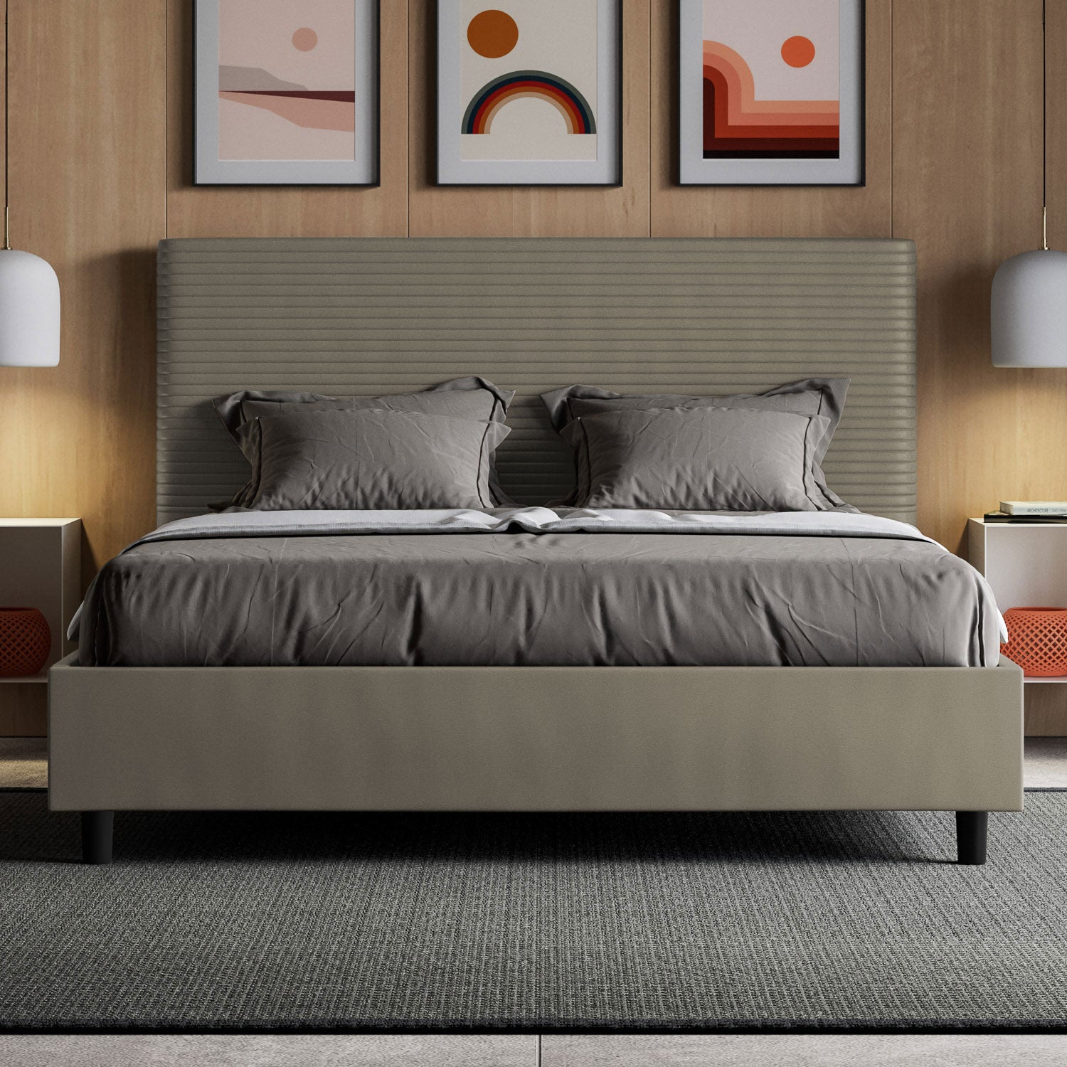 BS COM Letto matrimoniale francese senza rete imbottito 140x190 similpelle cappuccino