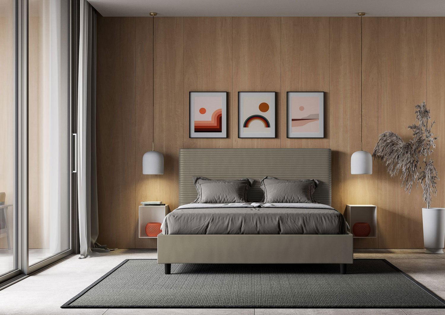 BS COM Letto matrimoniale francese senza rete imbottito 140x190 similpelle cappuccino